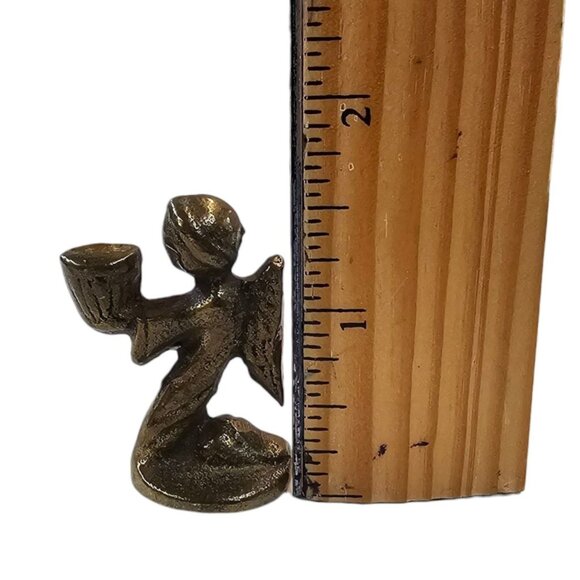 Praying Kneeling Angel Candle Holder 1.5" Miniature Vintage Brass Bronze Solid - Picture 3 of 11